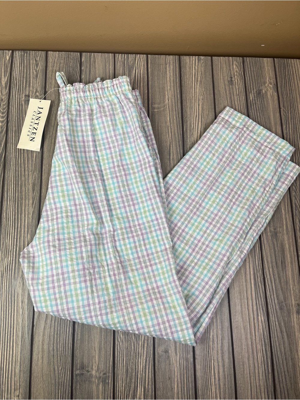 NEW VTG Jantzen Pastel Plaid Lounge Pants Grandma Core Size 14